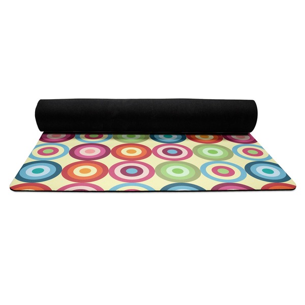 Retro Circles Yoga Mat Rolled up Black Rubber Backing