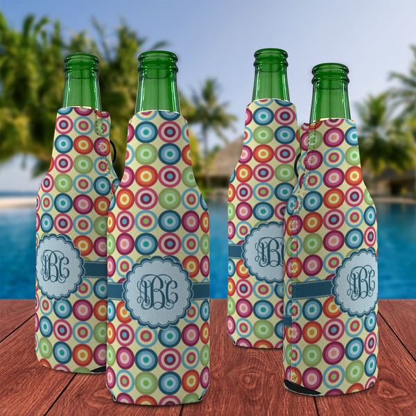 Retro Circles Zipper Bottle Cooler - Set of 4 - LIFESTYLE