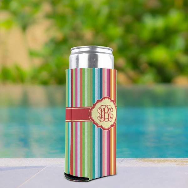 Retro Vertical Stripes Can Cooler - Tall 12oz - In Context
