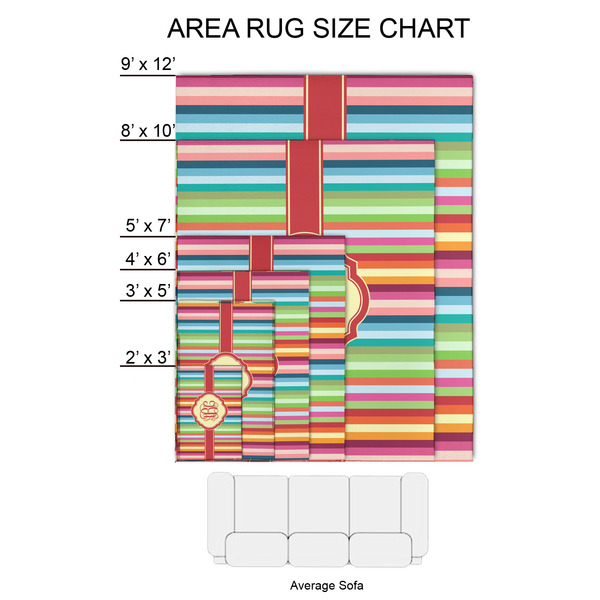 Retro Vertical Stripes 2'x3' Indoor Area Rugs - Size Chart