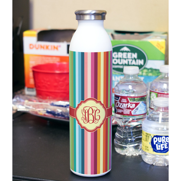 Retro Vertical Stripes 20oz Water Bottles - Full Print - In Context