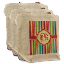 Retro Vertical Stripes Reusable Cotton Grocery Bags - Set of 3 (Personalized)