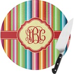 Retro Vertical Stripes Round Glass Cutting Board - Small (Personalized)
