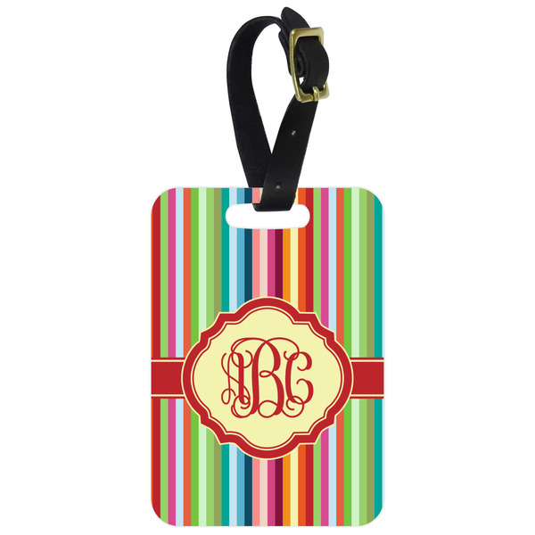 Custom Retro Vertical Stripes Metal Luggage Tag w/ Monogram