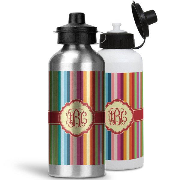 Retro Vertical Stripes Aluminum Water Bottles - MAIN (white &silver)