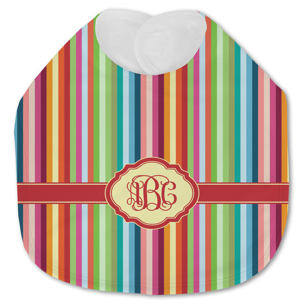 Custom Retro Vertical Stripes Jersey Knit Baby Bib w/ Monogram