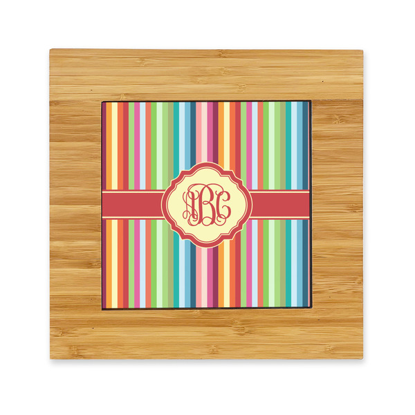 Custom Retro Vertical Stripes Bamboo Trivet with Ceramic Tile Insert (Personalized)