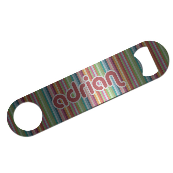 Custom Retro Vertical Stripes Bar Bottle Opener - Silver w/ Monogram