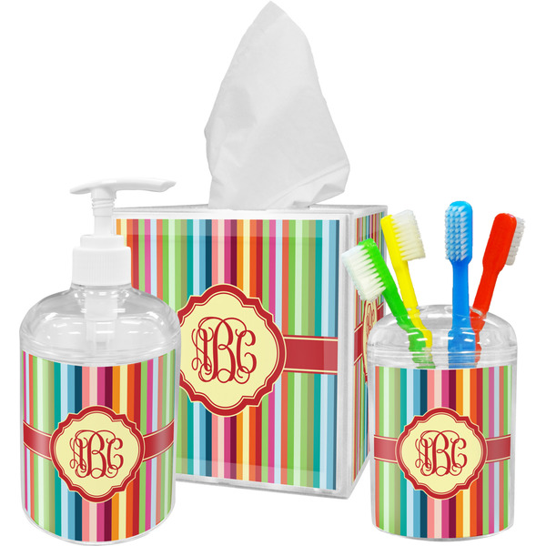Retro Vertical Stripes Bathroom Accessories Set (Personalized)