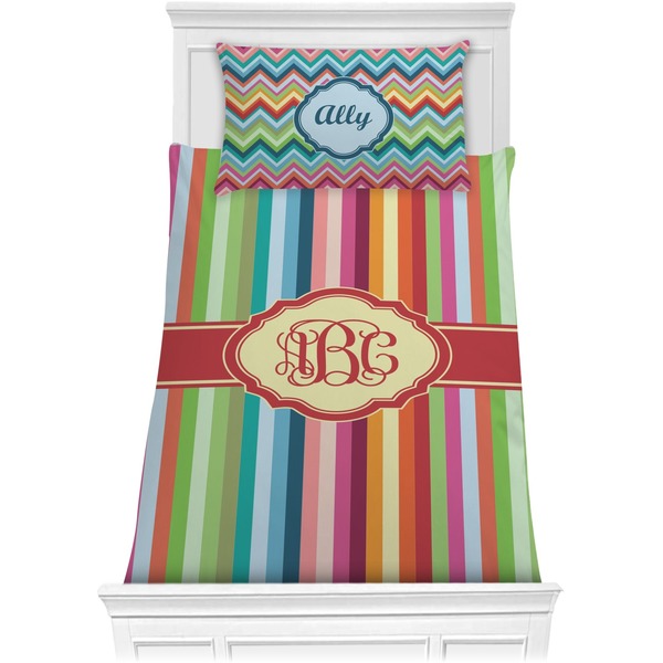 Custom Retro Vertical Stripes Comforter Set - Twin XL (Personalized)