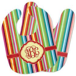 Retro Vertical Stripes Baby Bib w/ Monogram