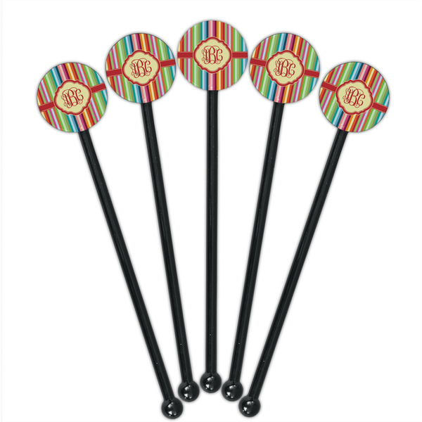 Retro Vertical Stripes Black Plastic 5.5" Stir Stick - Round - Fan View