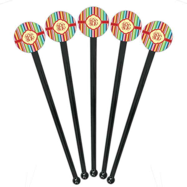 Retro Vertical Stripes Black Plastic 7" Stir Stick - Round - Fan View