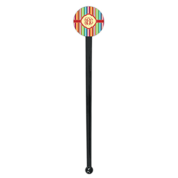 Retro Vertical Stripes Black Plastic 7" Stir Stick - Round - Single Stick