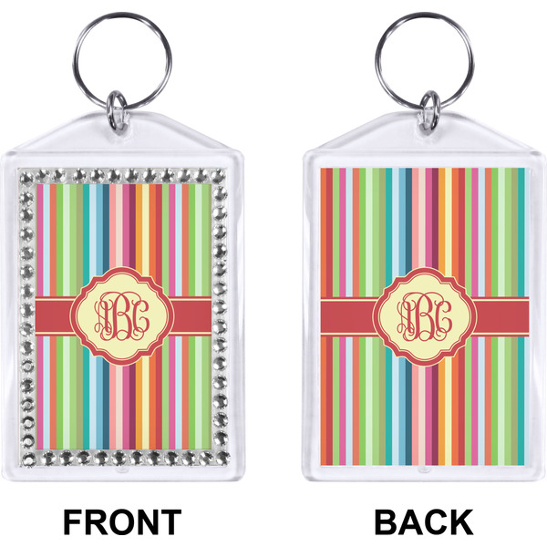 Retro Vertical Stripes Bling Keychain (Front + Back)