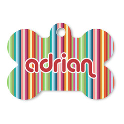 Retro Vertical Stripes Bone Shaped Dog ID Tag (Personalized)