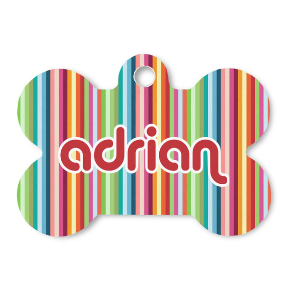 Custom Retro Vertical Stripes Bone Shaped Dog ID Tag (Personalized)