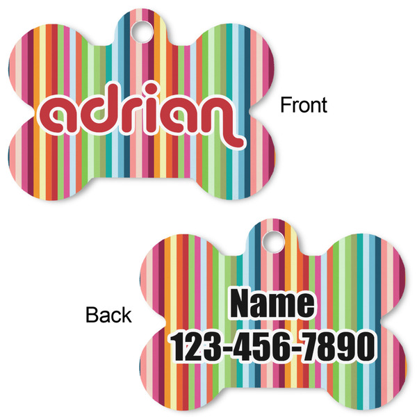 Retro Vertical Stripes Bone Shaped Dog Tag - Front & Back