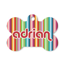 Retro Vertical Stripes Bone Shaped Dog ID Tag - Small (Personalized)