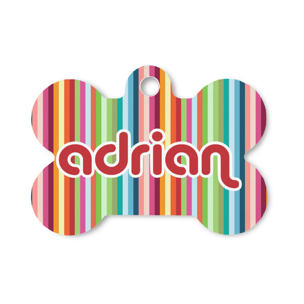 Custom Retro Vertical Stripes Bone Shaped Dog ID Tag - Small (Personalized)