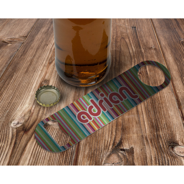 Retro Vertical Stripes Bottle Opener - In Use