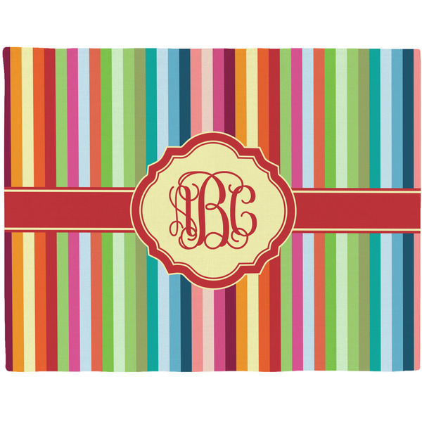 Custom Retro Vertical Stripes Woven Fabric Placemat - Twill w/ Monogram