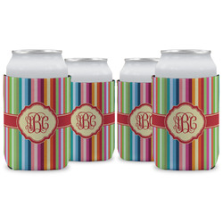 Retro Vertical Stripes Can Cooler (12 oz) - Set of 4 w/ Monogram