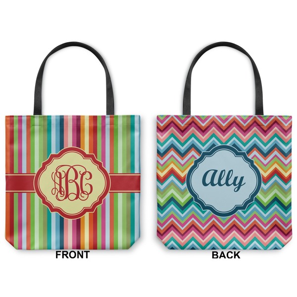 Retro Vertical Stripes Canvas Tote - Front and Back