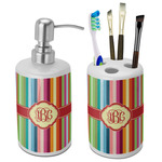 Retro Vertical Stripes Ceramic Bathroom Accessories Set (Personalized)