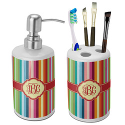 Retro Vertical Stripes Ceramic Bathroom Accessories Set (Personalized)