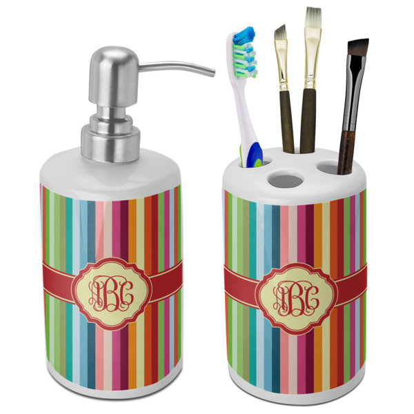 Custom Retro Vertical Stripes Ceramic Bathroom Accessories Set (Personalized)