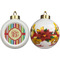 Retro Vertical Stripes Ceramic Christmas Ornament - Poinsettias (APPROVAL)