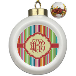 Retro Vertical Stripes Ceramic Ball Ornaments - Poinsettia Garland (Personalized)