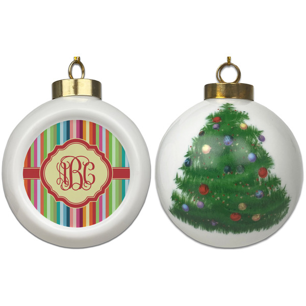 Retro Vertical Stripes Ceramic Christmas Ornament - X-Mas Tree (APPROVAL)