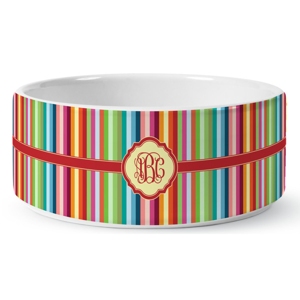 Retro Vertical Stripes Ceramic Dog Bowl - Medium - Front