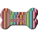 Retro Vertical Stripes Ceramic Dog Ornament - Front & Back w/ Monogram