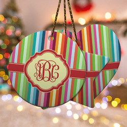 Retro Vertical Stripes Ceramic Ornament w/ Monogram