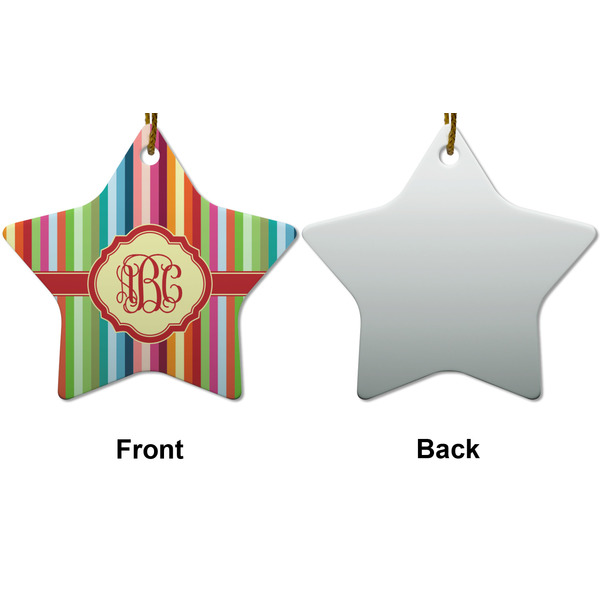 Retro Vertical Stripes Ceramic Flat Ornament - Star Front & Back (APPROVAL)