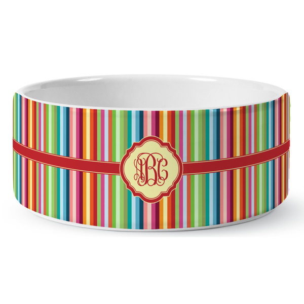 Custom Retro Vertical Stripes Ceramic Dog Bowl - Large (Personalized)