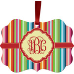 Retro Vertical Stripes Metal Frame Ornament - Double Sided w/ Monogram