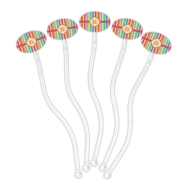 Retro Vertical Stripes Clear Plastic 7" Stir Stick - Oval - Fan