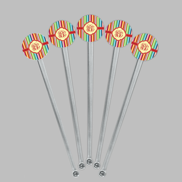 Retro Vertical Stripes Clear Plastic 7" Stir Stick - Round - Fan View