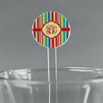 Retro Vertical Stripes 5.5" Round Plastic Stir Sticks - Clear (Personalized)