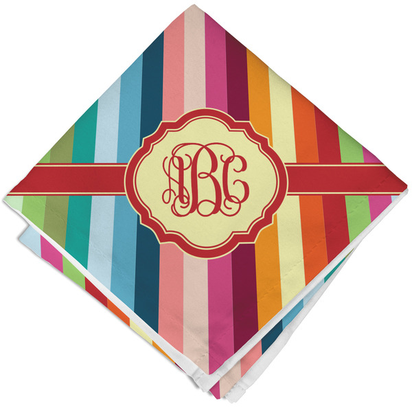 Custom Retro Vertical Stripes Cloth Cocktail Napkin - Single w/ Monogram