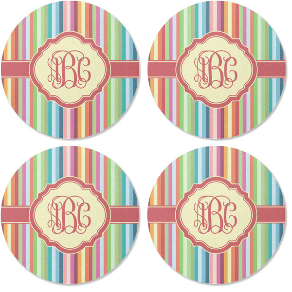 Retro Vertical Stripes Coaster Round Rubber Back - Apvl