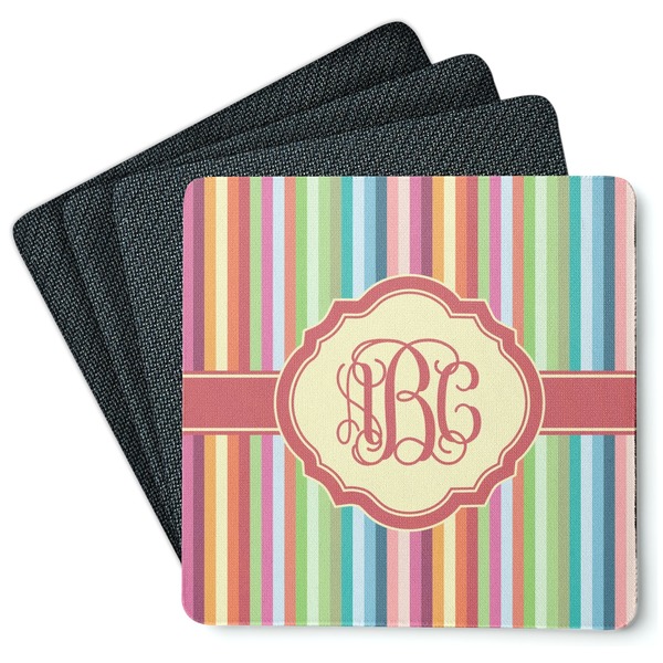 Custom Retro Vertical Stripes Square Rubber Backed Coasters - Set of 4 (Personalized)