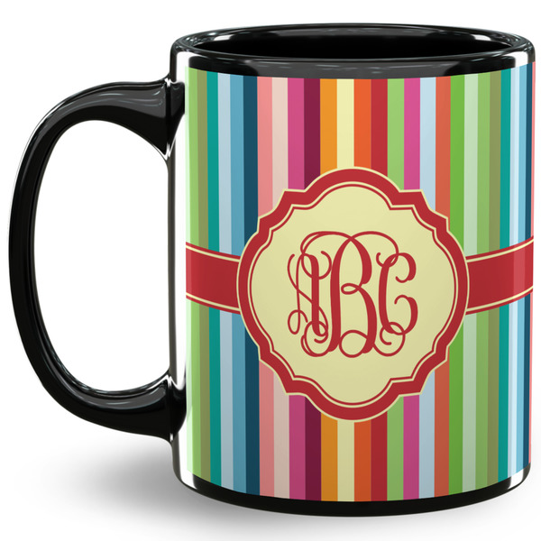 Custom Retro Vertical Stripes 11 Oz Coffee Mug - Black (Personalized)