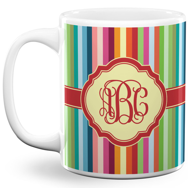 Custom Retro Vertical Stripes 11 Oz Coffee Mug - White (Personalized)