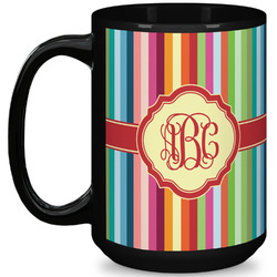 Retro Vertical Stripes 15 Oz Coffee Mug - Black (Personalized)