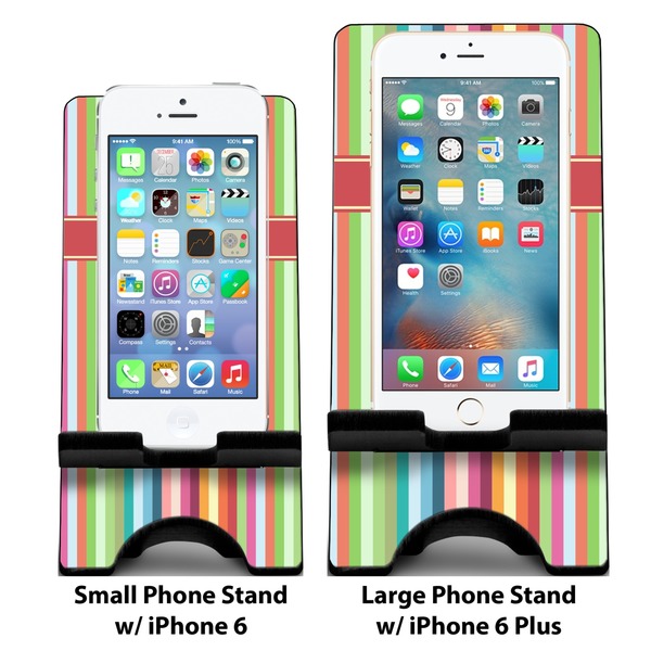 Retro Vertical Stripes Compare Phone Stand Sizes - with iPhones